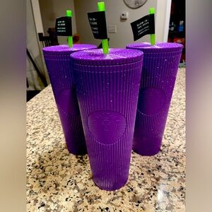 🎃2024 STARBUCKS PLEATED PURPLE GLOW IN THE DARK HALLOWEEN 24oz VENTI TUMBLER 🎃